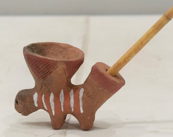 African Tonga Painted Clay Pipe