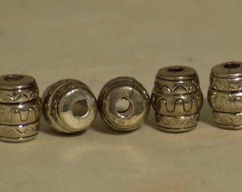 Beads Antique Silver Barrel Shaped Middle East Silver Beads