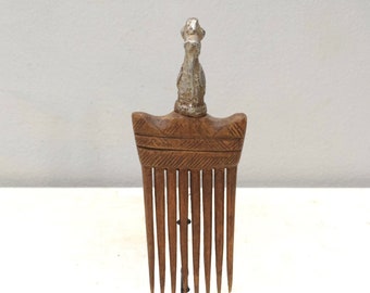 African Hair Pick Comb Silver Bird Topped