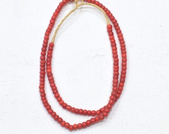 African Red White Heart Beads