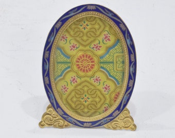 Picture Frame Cloisonne' Floral Brass China Enamel Decor Frame