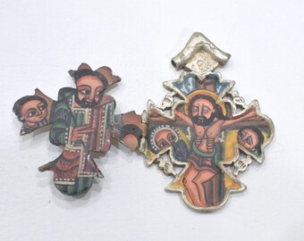 Ethiopain Painted Coptic Cross Icon Pendant