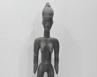 African Statue Baule Tribe Female Carved Wood Statue