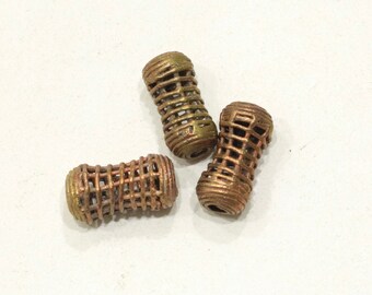 Beads African Brass Lattice Tube Bead