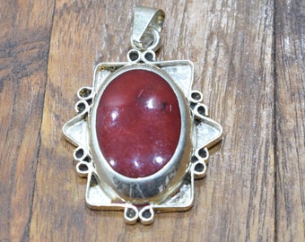 Pendant Sterling Silver Red Resin Stone Pendant