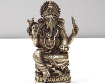 Statue Ganesha Silver Hindu God 8"