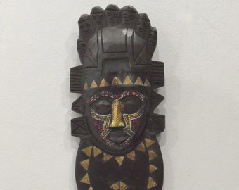 African Mask Carved Wood Benin Beaded Mask