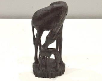African Statue Ebony Giraffe and Baby Giraffe Statue