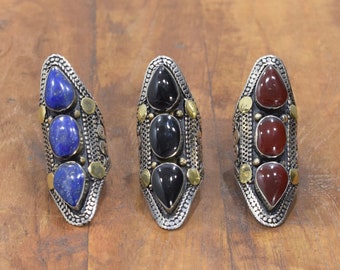 Middle Eastern Lapis Onyx Coral Rings