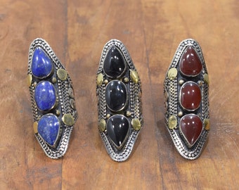 Middle Eastern Lapis Onyx Coral Rings