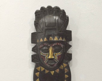 African Mask Carved Wood Benin Beaded Mask