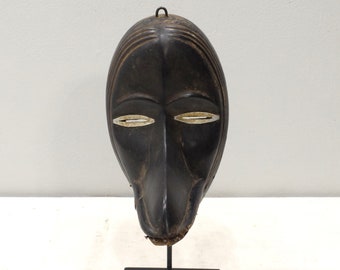 African Dan Burnished Wood Metal Eyes Mask Congo