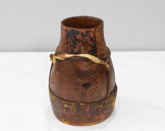 African Turkana Meat Food Leather Carved Wood Container