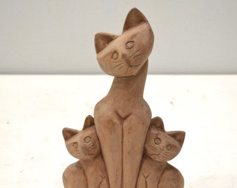 Cat Family Hand Carved Wood Philippine Cat Family