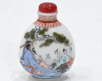 Chinese Porcelain Snuff Perfume Bottle Glass Painted Scene