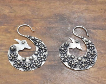 Earrings Silver Miao/Hmong Peacock Hoops