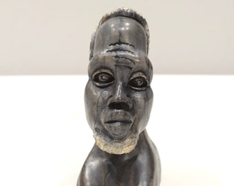 African Soapstone Male Bust Carved Sculpture Swaziland