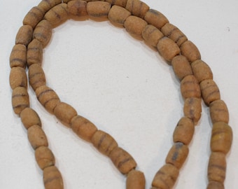 Beads African Sandcast Glass Yellow Stripe Vintage 12mm - 16mm
