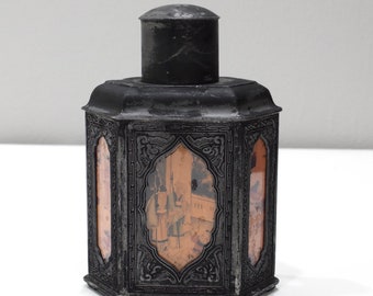 Chinese Painted Glass Tea Caddy 7.5"