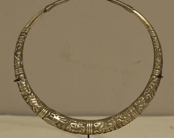 Chinese Miao Necklace Silver Etched Collar