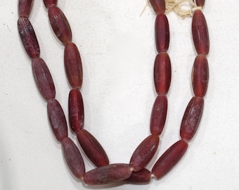 Beads African Old Red Glass Tube Beads 24-25mm