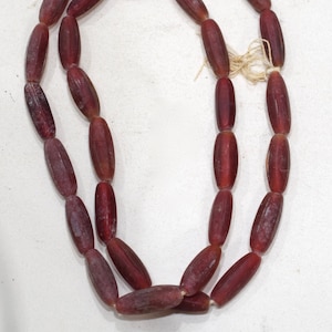 Beads African Old Red Glass Tube Beads 24-25mm