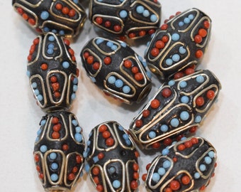 Beads India Silver Inlay Blue Red Glass Beads 20-25mm