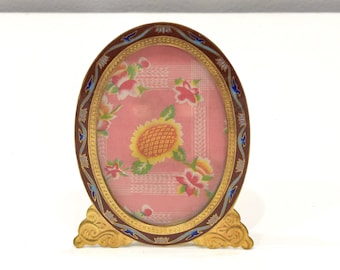 Picture Frame Cloisonne' Floral Brass China Enamel Decor Frame