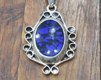 Pendant Sterling Silver Blue Purple Resin Stone Pendant