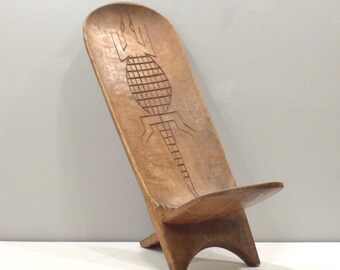 African Senufo Folding Chair Motif Back Ivory Coast