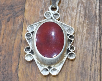 Pendant Sterling Silver Red Resin Stone Pendant