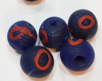 Beads India Red Blue Glass Round  Vintage Beads 18mm - 20mm