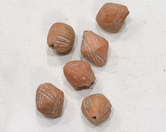Beads African Old Clay Spindle Beads 30-32mm