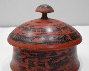 Spice Box Middle Eastern Rosewood Painted Lacquered Round Rosewood Spice Box