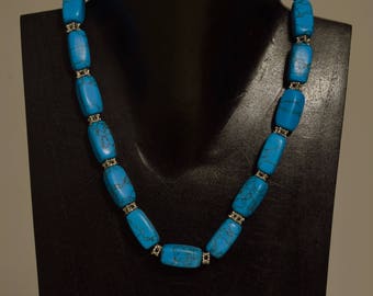 Necklace Stabilized Turquoise Silver Beaded Handmade Turquoise Necklace Jewelry