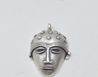 Pendant African Pewter Silver Baule Mask Pendant