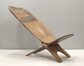 African Senufo Folding Chair Motif Back Ivory Coast