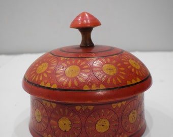 Spice Box Middle Eastern Rosewood Painted Lacquered Round Rosewood Spice Box