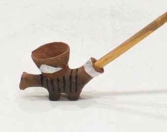 African Tonga Painted Clay Pipe