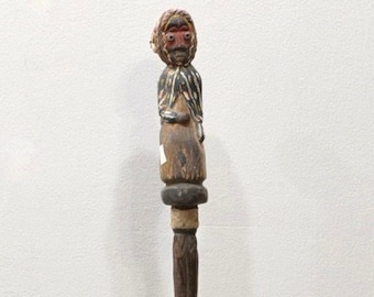 African Staff Baule Tribe Carved Male Figure Walking Staff