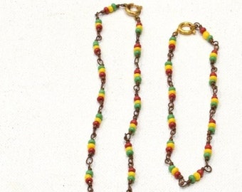 African Rastarfarian Glass Necklace Bracelet Set