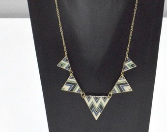 Blue White Enamel Triangle Pendant Necklace