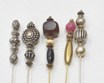 Stick Pins 5 Assorted Beaded Pins