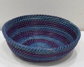 African Lesotho Blue Purple Natural Woven Basket South Africa