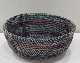 African Lesotho Blue Purple Natural Woven Basket South Africa