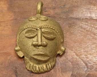 African Brass Mask Pendant Baule