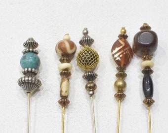 Stick Pins 5 Assorted Beaded Pins