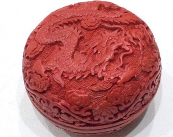 Chinese Cinnabar Lacquered Carved Dragon Box