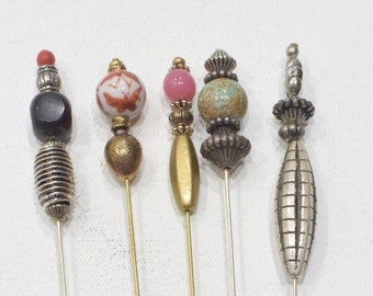 Stick Pins 5 Assorted Beaded Pins