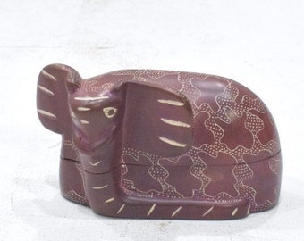 African Soapstone Elephant Design Box Kenya